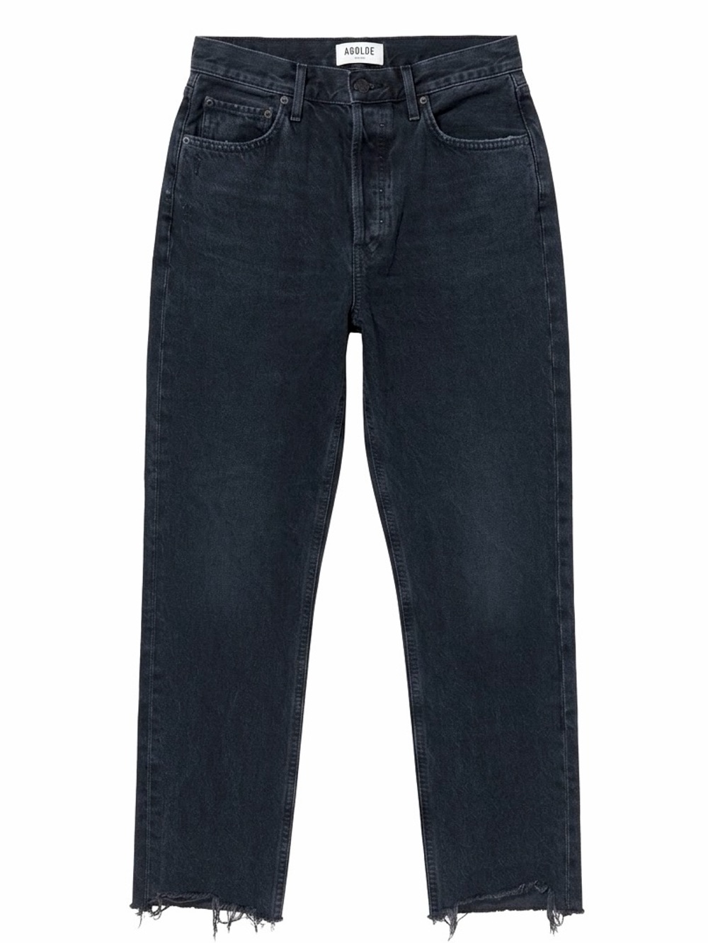 AGOLDE High-Rise Straight Leg Jeans in Washed Black / Charcoal (Size 27)